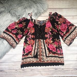 Angie Cold Shoulder Tank Top Boho Floral